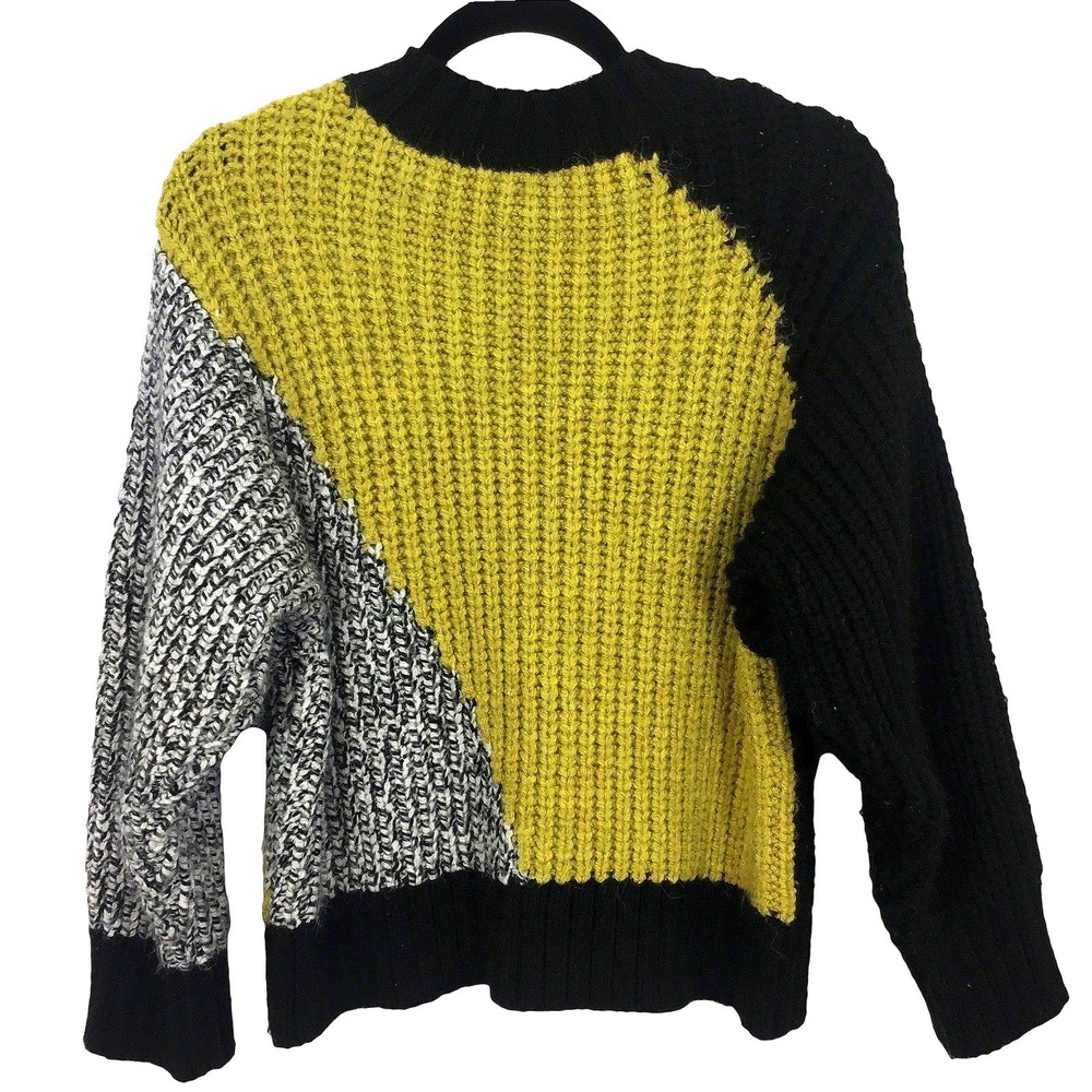 Colorblock Chunky Knit Sweater Black Chartreuse S Art to Wear Topshop Fall Cozy